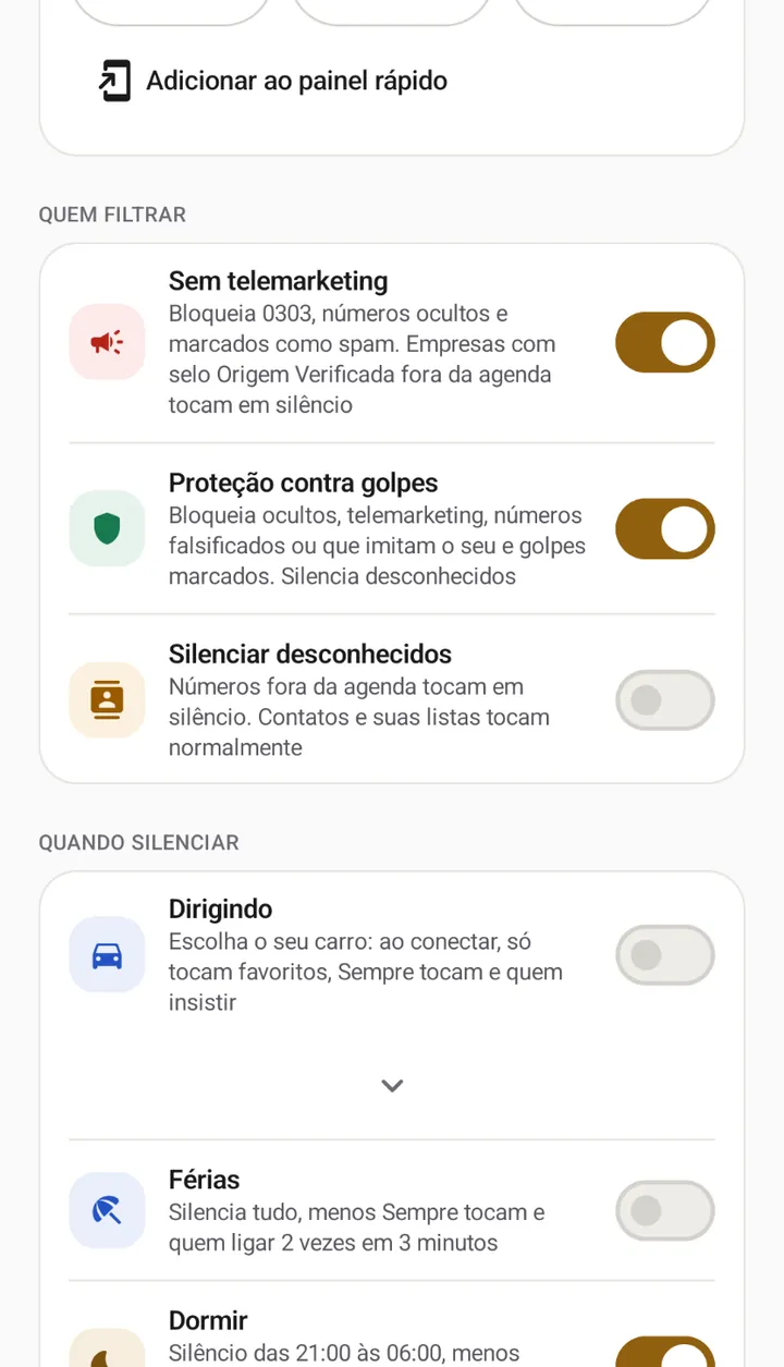 Tela do Sentinel: Filtros